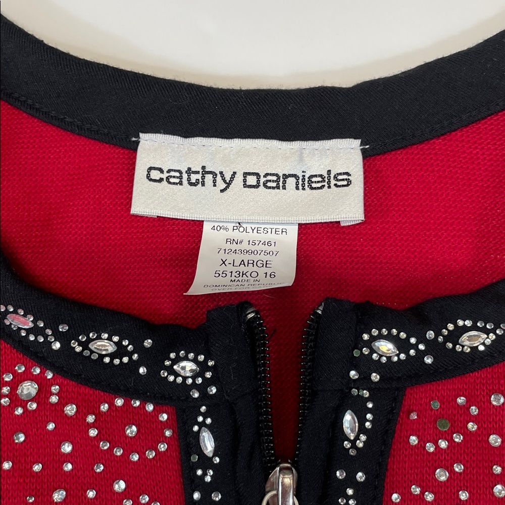 Cathy Daniels Red Cardigan Sweater Studded Rhinestone Trim Womens Sz XL - Picture 2 of 8
